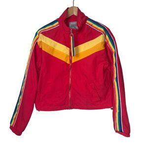 Original Ashley Red Rainbow Stripe Chevron Zip Up Windbreaker Jacket